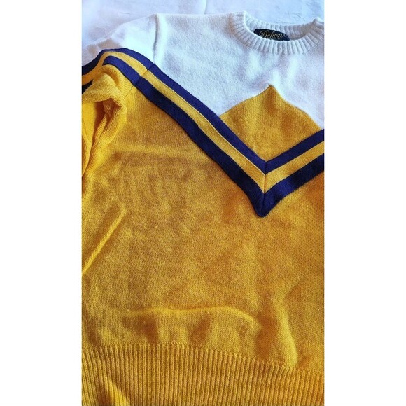 Dehen Knitting Co Vintage 1980s Cheerleading Sweater Gold Purple Size Large - Picture 4 of 10